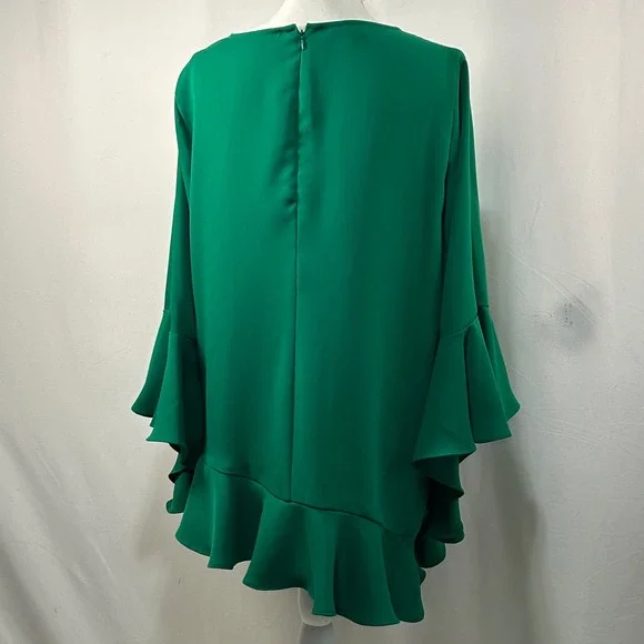 Alfani Womens Green Ruffle Trim Bell Sleeve Asymmetrical Blouse Top Size L - Picture 5 of 8